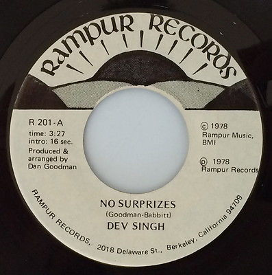 Label of the 1978 Rampur Records 45 'No Surprizes'